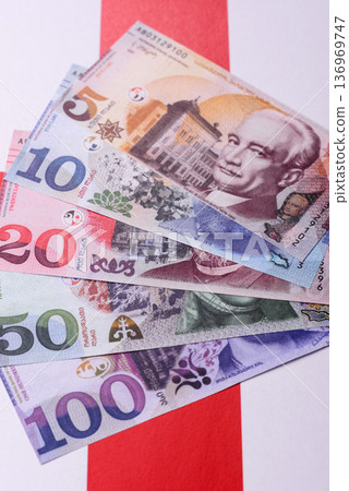 Georgia money, the georgian lari currency, banknotes. Georgian money, the lari 136969747