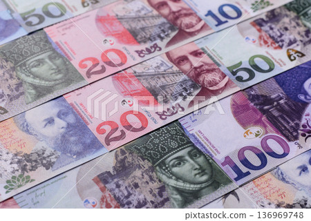Georgia money, the georgian lari currency, banknotes. Georgian money, the lari Georgia money, the georgian lari currency, banknotes. Georgian money, the lari 136969748