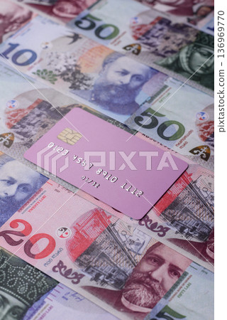 A credit card for contactless cashless payments via a terminal or online. A credit card A credit card for contactless cashless payments via a terminal or online. A credit card 136969770