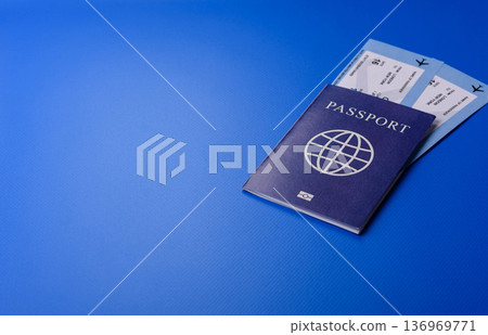 A passport with a foreign visa for flights, travel, and vacations abroad. An international passport 136969771