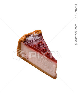 Strawberry cheesecake, a slice of sweet pie, a classic cheesecake dessert. Strawberry cheesecake Strawberry cheesecake, a slice of sweet pie, a classic cheesecake dessert. Strawberry cheesecake 136970231