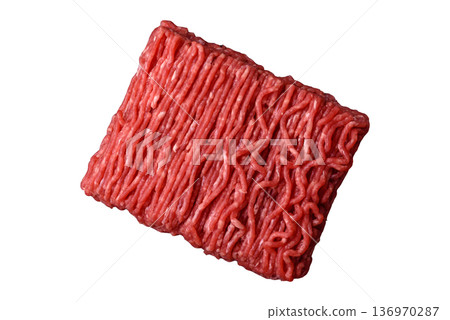 Raw ground beef or pork for burgers or meatballs with salt and spices. Raw ground beef 136970287