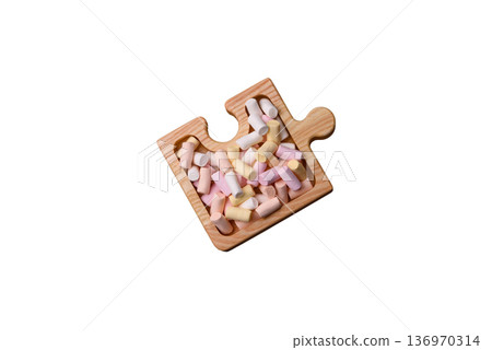 Mini marshmallows in white, pink, and pastel colors. Marshmallows as a food background Mini marshmallows in white, pink, and pastel colors. Marshmallows as a food background 136970314