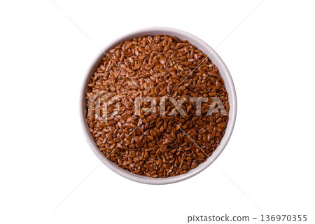 Flaxseed as an ingredient for oil, organic flour, and healthy foods. Flax seeds 136970355