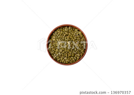 Shelled pumpkin seed kernels, salted, roasted, or raw, are a healthy ingredient. Pumpkin seeds Shelled pumpkin seed kernels, salted, roasted, or raw, are a healthy ingredient. Pumpkin seeds 136970357