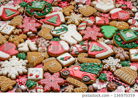 Christmas gingerbread cookies, sweet winter ginger cookies with ornament. Christmas gingerbread Christmas gingerbread cookies, sweet winter ginger cookies with ornament. Christmas gingerbread 136970359