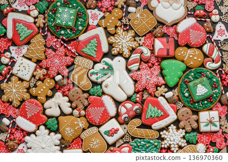 Christmas gingerbread cookies, sweet winter ginger cookies with ornament. Christmas gingerbread Christmas gingerbread cookies, sweet winter ginger cookies with ornament. Christmas gingerbread 136970360