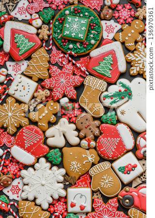 Christmas gingerbread cookies, sweet winter ginger cookies with ornament. Christmas gingerbread Christmas gingerbread cookies, sweet winter ginger cookies with ornament. Christmas gingerbread 136970361