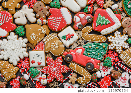 Christmas gingerbread cookies, sweet winter ginger cookies with ornament. Christmas gingerbread Christmas gingerbread cookies, sweet winter ginger cookies with ornament. Christmas gingerbread 136970364