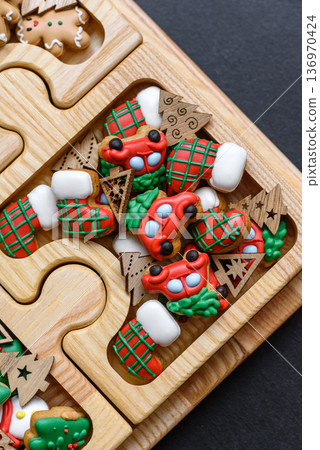 Christmas gingerbread cookies, sweet winter ginger cookies with ornament. Christmas gingerbread Christmas gingerbread cookies, sweet winter ginger cookies with ornament. Christmas gingerbread 136970424