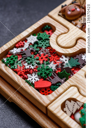 Christmas gingerbread cookies, sweet winter ginger cookies with ornament. Christmas gingerbread Christmas gingerbread cookies, sweet winter ginger cookies with ornament. Christmas gingerbread 136970428