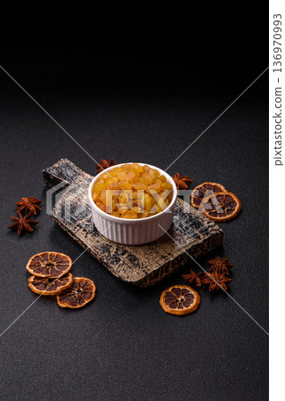 Sweet, dry, golden or yellow raisin made from grapes are a healthy, nutritious food. Golden raisins 136970993