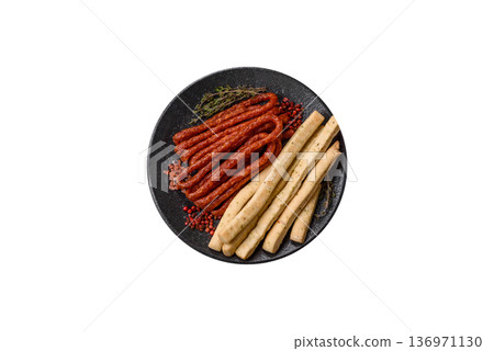 Grissini breadsticks, an Italian wheat pastry, are a great lunch snack. Grissini breadsticks 136971130