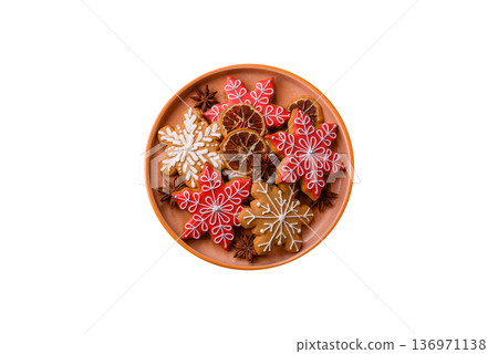 Gingerbread, Christmas cookies, and ornamental holiday baked goods. Christmas gingerbread Gingerbread, Christmas cookies, and ornamental holiday baked goods. Christmas gingerbread 136971138