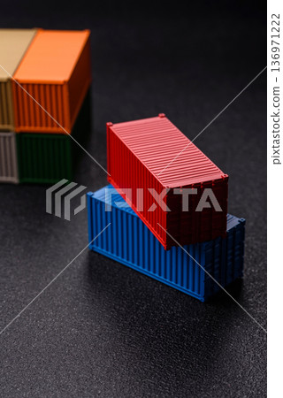 A cargo container in a port warehouse as a logistics element, export. A cargo container 136971222