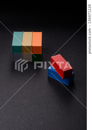 A cargo container in a port warehouse as a logistics element, export. A cargo container 136971226