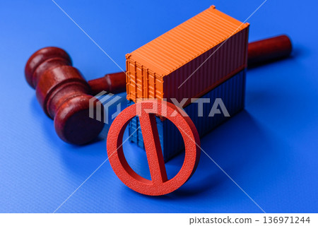 The cargo container ban as a conceptual backdrop for the export and logistics of goods. The cargo container embargo The cargo container ban as a conceptual backdrop for the export and logistics of goods. The cargo container embargo 136971244