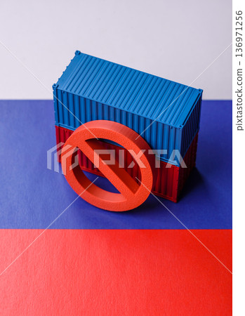 Containers on the russian flag as concept for embargoes and export bans. The russian export ban Containers on the russian flag as concept for embargoes and export bans. The russian export ban 136971256