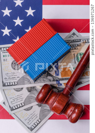 The cargo container ban on the US flag as a conceptual backdrop. The cargo container embargo The cargo container ban on the US flag as a conceptual backdrop. The cargo container embargo 136971267