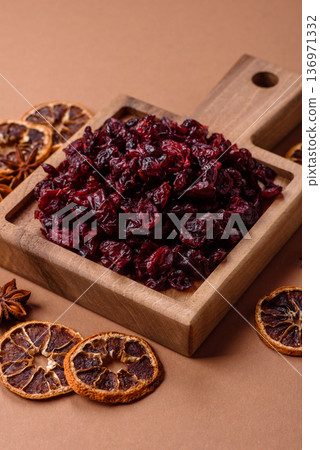 Dried sweet cranberries, natural berries for a healthy diet. Dried cranberries Dried sweet cranberries, natural berries for a healthy diet. Dried cranberries 136971332