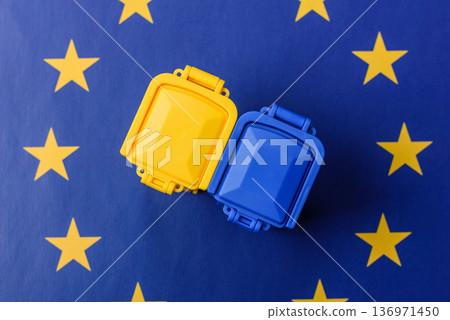 Bins for trash or garbage, a conceptual background for waste selective. Bins for trash or waste 136971450