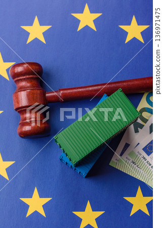 The cargo container embargo on the EU flag as a backdrop for your design 136971475
