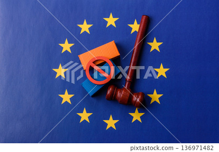 The cargo container embargo on the EU flag as a backdrop for your design The cargo container embargo on the EU flag as a backdrop for your design 136971482