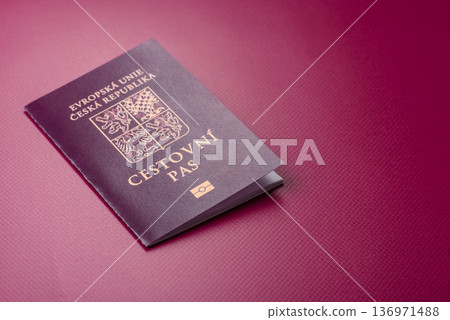 Czech Republic passport, travel, leisure, and financial document. The Czech passport Czech Republic passport, travel, leisure, and financial document. The Czech passport 136971488