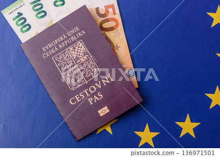 Czech Republic passport, travel, leisure, and financial document. The Czech passport Czech Republic passport, travel, leisure, and financial document. The Czech passport 136971501