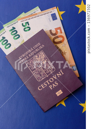 Czech Republic passport, travel, leisure, and financial document. The Czech passport Czech Republic passport, travel, leisure, and financial document. The Czech passport 136971502