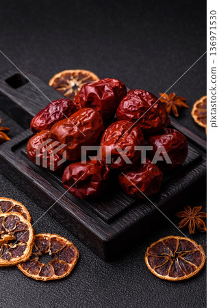 Red dried dates, the Chinese sweet fruit jujube, as a healthy food. Red dates, jujube 136971530