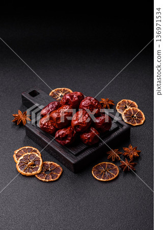 Red dried dates, the Chinese sweet fruit jujube, as a healthy food. Red dates, jujube 136971534