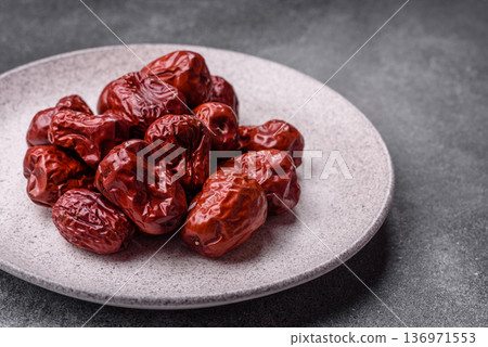 Red dried dates, the Chinese sweet fruit jujube, as a healthy food. Red dates, jujube 136971553