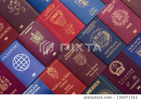 Passports of citizens of different countries of the world. Passports background 136971561