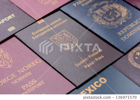Passports of citizens of different countries of the world. Passports background 136971570