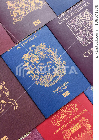 Passports of citizens of different countries of the world. Passports background 136971579