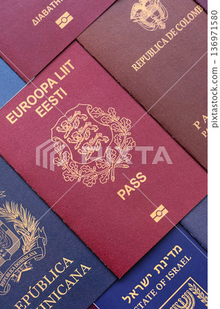 Passports of citizens of different countries of the world. Passports background 136971580
