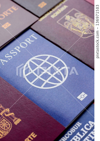 Passports of citizens of different countries of the world. Passports background 136971583