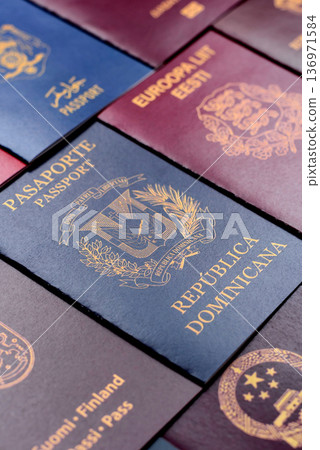 Passports of citizens of different countries of the world. Passports background 136971584