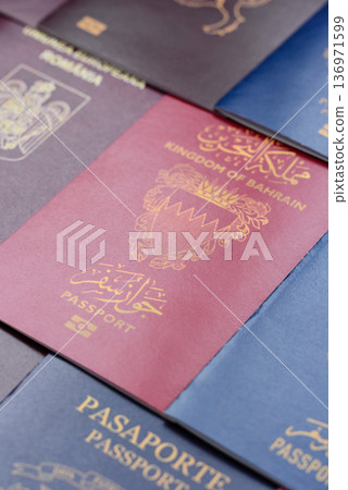 Passports of citizens of different countries of the world. Passports background Passports of citizens of different countries of the world. Passports background 136971599