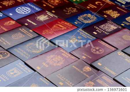 Passports of citizens of different countries of the world. Passports background 136971601