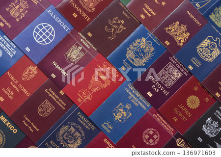 Passports of citizens of different countries of the world. Passports background 136971603