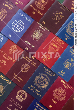 Passports of citizens of different countries of the world. Passports background 136971606