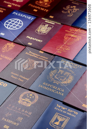 Passports of citizens of different countries of the world. Passports background 136971608