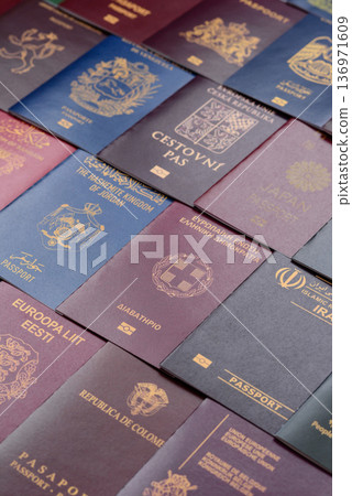 Passports of citizens of different countries of the world. Passports background 136971609