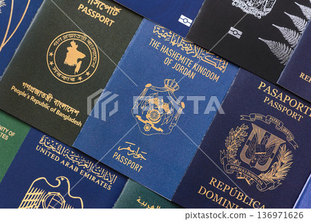 Passports of citizens of different countries of the world. Passports background 136971626