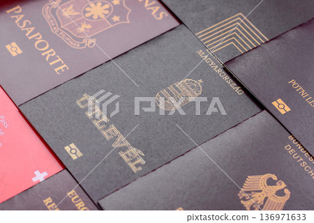 Passports of citizens of different countries of the world. Passports background 136971633