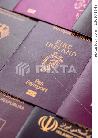 Passports of citizens of different countries of the world. Passports background 136971645