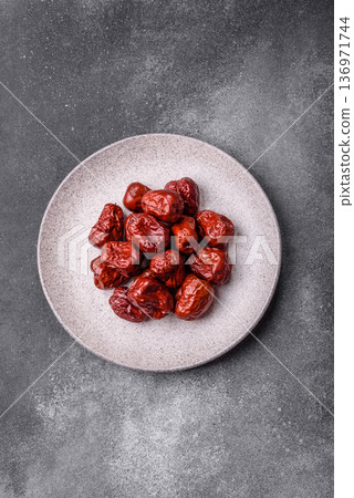 Red dried dates, the Chinese sweet fruit jujube, as a healthy food. Red dates, jujube 136971744