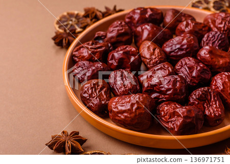 Red dried dates, the Chinese sweet fruit jujube, as a healthy food. Red dates, jujube 136971751